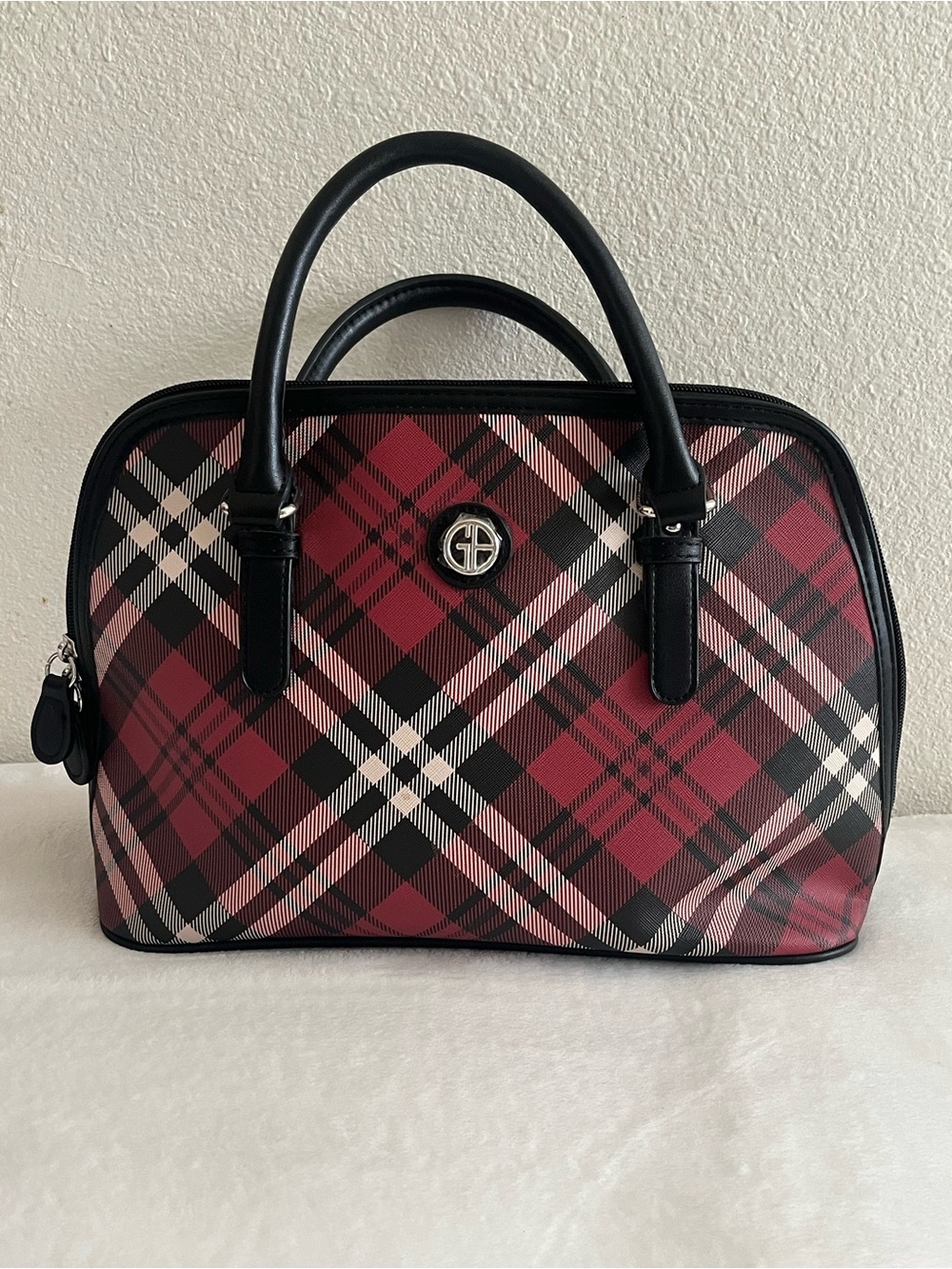 Giani Bernini Red Plaid Bag with Black Handles
